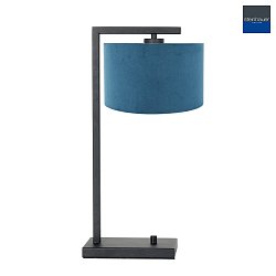 Tischleuchte STANG, Down, 51cm, E27, mit Dreh-Dimmer + zylindrischem Schirm, schwarz matt, Velours blau