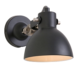 Wandleuchte CERA, E14, mit Schnurschalter + Euro-Stecker, neigbar, schwarz matt / innen wei� / Stahl-Details