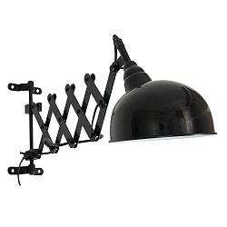 Wandleuchte YORKSHIRE, E27, mit drehbarer Scheren-Armatur + Schnurschalter, neigbar, schwarz matt / innen wei�