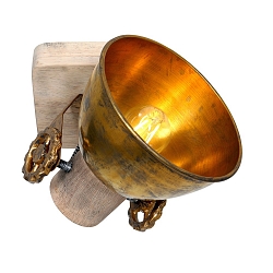 Wand- und Deckenleuchte GEARWOOD, 1-flammig, E27, Kautschuk-Holz natur / Metall, bronze