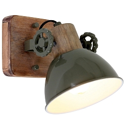 Wand- und Deckenleuchte GEARWOOD, 1-flammig, E27, Kautschuk-Holz natur / Metall, gr�n gl�nzend / innen wei�