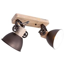 Wand- und Deckenleuchte GEARWOOD, 2-flammig, 2x E27, Kautschuk-Holz natur / Metall, anthrazit matt / innen wei�