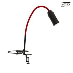 clamp lamp NEO! TABLE CLAMP (LV) with flex arm, focusable IP20, red, black matt dimmable