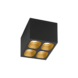 LED Ceiling luminaire PIRRO 4.1, 4 spots square, 4x 4.5W 3000K, CRi >90, dimmable, black gold