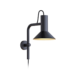 Wall luminaire ROOMOR 3.0 PAR16, 58cm, GU10, with cord switch, deep black, with shade 1.0