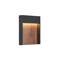 LED Außenwandleuchte FLATT, IP65 IK03, eckig, 13W 3000/4000K (CCT Switch), anthrazit / Holz braun