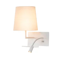 LED Wandleuchte SOMNILA FLEX Indoor, E27, mit LED Spot 65lm, 3000K, weiß, inkl. USB Anschluss, Spot links