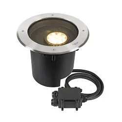 LED Boden-Einbauleuchte DASAR® XL ASYM, IP65/IP67 IK10, 27W 3000K 2600lm 70/40°, neigbar, befahrbar, DALI, Edelstahl, rund