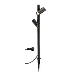 Outdoor LED-Stehleuchte HELIA SLIM POLE DOUBLE, IP65 IK03, Erdspieß-Stativ + Steckerkabel, 2x 6W 2200K 500lm 38°, schaltbar