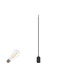1-Phasen Pendelleuchte FITU 1PH SET PD RIBBED E27 ST64, Set inkl. Leuchtmittel, 7.5W 2700K, CRi>90, dimmbar, Klarglas