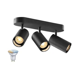 wall and ceiling luminaire ASTO TUBE SMART SET CW triple set of 1 GU10 IP20, black dimmable