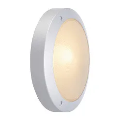 Außenleuchte BULAN Wand-/Deckenleuchte, rund, E14, max. 60W, satiniertes Glas, silbergrau