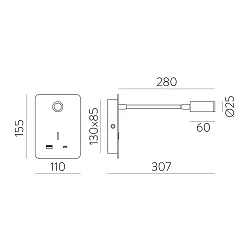 LED Wandleuchte SENDA 16/3835 Lesespot, 3W, 3000K, 285lm, IP20, mit Schalter, verstellbar, mit USB-C