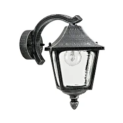 Außenwandleuchte Landhausstil eckig Typ Nr. 1821, hängend mit Wandarm, IP44, E27, Alu-Guss / Hohlglas klar, Schwarz