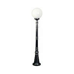 Wegeleuchte Typ Nr. 2014 mit Kugelschirm Ø 25cm, IP44, Höhe 134cm, E27 QA55 max. 57W, Alu-Guss / Opalglas, Schwarz-Silber