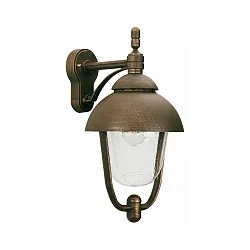 Außenwandleuchte Landhaus Doppelkuppel 1 Typ Nr. 0689, IP44, E27  QA55 max. 57W, Alu-Guss / Blasenglas klar, Braun-Messing matt