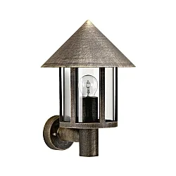 Außenwandleuchte Typ Nr. 1824, mit Wandarm, IP44, E27 QA55 max. 57W, Alu-Guss / Acrylglas klar, Braun-Messing