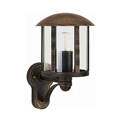 Außenwandleuchte Landhausstil Vintage Typ Nr. 1834, stehend mit Arm, IP23, E27 QA55 max. 57W, Alu-Guss / klar, braun