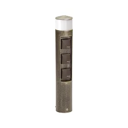 Outdoor Steckdosensäule Typ Nr. 2202, IP44, 3 Schuko-Steckdosen + LED, 10W 3000K 900lm, dimmbar, Braun-Messing