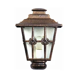 Außenwandleuchte Landhausstil Kreuzstrebe Typ Nr. 3227, Halbform, IP23, E27, Alu-Guss / Kathedralglas klar, Braun-Messing