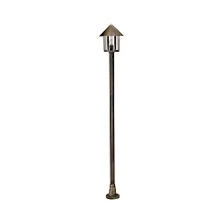 Mastleuchte Landhaus Kegeldach modern 1-flammig Typ Nr. 4127, Höhe 183cm, IP44, E27 QA55, Alu-Guss / Acryl klar, Braun-Messing