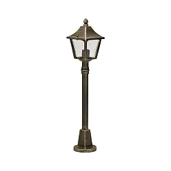 Wegeleuchte Landhausstil eckig Typ Nr. 4128, Höhe 85cm, IP44, E27, Alu-Guss / Hohlglas klar, Braun-Messing matt
