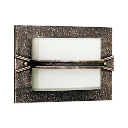 Outdoor Wand- und Deckenleuchte Typ Nr. 6263, eckig, 1 Querstrebe, IP44, E27 QA55 max. 57W, Alu-Guss / Opalglas, Braun-Messing