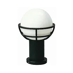Sockelleuchte Typ Nr. 0520, mit Kugelschirm Ø 23cm, IP44, Höhe 40cm, E27 QA55 max. 57W, Alu-Guss / Opalglas, Schwarz matt