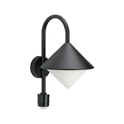 Außenwandleuchte Typ Nr. 0645 mit Bewegungsmelder (Typ Nr. 0646), IP44, E27 QA55 max. 57W, Alu-Guss / Opalglas, Schwarz matt