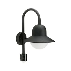 Außenwandleuchte Typ Nr. 0662 mit Bewegungsmelder (Typ Nr. 0661), IP44, E27 QA55 max. 57W, Alu-Guss / Opalglas, schwarz