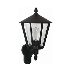 Außenwandleuchte Landhausstil modern Typ Nr. 1814, stehend mit Arm, IP44, E27 QA55 max. 57W, Alu-Guss / klar, Schwarz matt