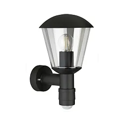 Außenwandleuchte Typ Nr. 1854, mit Bewegungsmelder (Typ Nr. 1855), IP54 IK08, E27 QA55  57W, Aluminium / klar, Schwarz matt