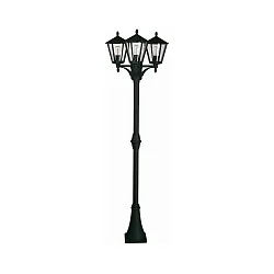 Mastleuchte Landhausstil modern 3-flammig Typ Nr. 2046, IP44, Höhe 207cm, 3x E27 QA55 max. 57W, Alu-Guss / klar, Schwarz