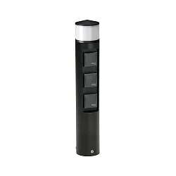 Outdoor Steckdosensäule Typ Nr. 2202, IP44, 3 Schuko-Steckdosen + LED, 10W 3000K 900lm, dimmbar, Schwarz matt