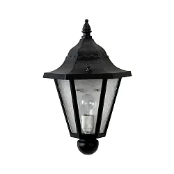 Außenwandleuchte Landhausstil Typ Nr. 3229, halbrund, Direktmontage, IP23, E27 QA55 57W, Alu-Guss / Kathedralglas, Schwarz
