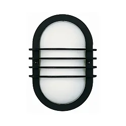 Outdoor Wand- und Deckenleuchte Typ Nr. 6046, oval mit Querstreben, IP44, E27 QA55 max. 57W, Alu-Guss / Opalglas, Schwarz matt