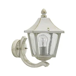 Außenwandleuchte Landhausstil eckig Typ Nr. 1820, stehend mit Wandarm, IP44, E27, Alu-Guss / Hohlglas klar, Weiß-Gold