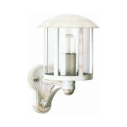 Außenwandleuchte Landhausstil Vintage Typ Nr. 1834, stehend mit Arm, IP23, E27 QA55 max. 57W, Alu-Guss / klar, Weiß-Gold