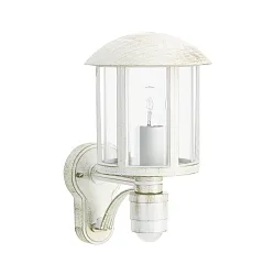 Außenwandleuchte Landhausstil Vintage Typ Nr. 1834 mit Bewegungsmelder (Typ Nr. 1836), E27, Alu-Guss / klar, Weiß-Gold