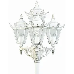 Mast light Country style 4 flames Type No. 2056, height 248cm, 4x E27 QA55 max. 57W, cast alu / glass clear, white-gold