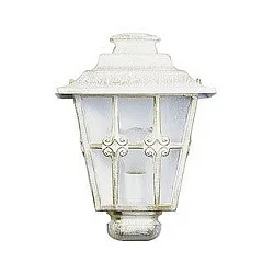 Außenwandleuchte Landhausstil Kreuzstrebe Typ Nr. 3227, Halbform, IP23, E27, Alu-Guss / Kathedralglas klar, Weiß-Gold