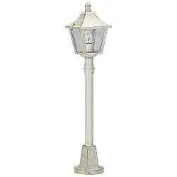 Wegeleuchte Landhausstil eckig Typ Nr. 4128, Höhe 85cm, IP44, E27, Alu-Guss / Hohlglas klar, Weiß-Gold