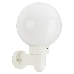 Außenwandleuchte Typ Nr. 0257 mit Bewegungsmelder, mit Opalglaskugel Ø 25cm, E27, weiß