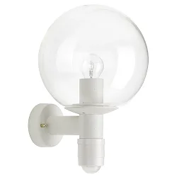 Outdoor Wall luminaire Type No. 0639 with motion sensor (Type No. 0641), with glass ball Ø 25cm, E27, white / clear glass