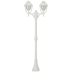 Mast light Country style double dome 2 Type No. 2040, 2 flames, height 209cm, IP44, 2x E27, cast alu / bubble glass, white
