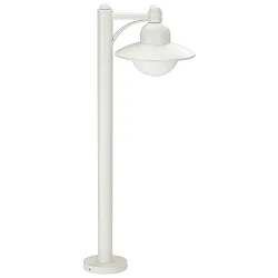 Wegeleuchte Landhausstil Hutform Rund Typ Nr. 4150, IP44, Höhe 90cm, E27 QA55 max. 57W, Alu-Guss / Opalglas, Weiß matt