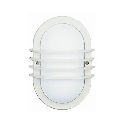 Outdoor Wand- und Deckenleuchte Typ Nr. 6046, oval mit Querstreben, IP44, E27 QA55 max. 57W, Alu-Guss / Opalglas, Weiß matt