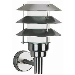 Außenwandleuchte Typ Nr. 0216, mit 3 Pagoden-Dächern, IP44, E27 QA55 max. 57W, Edelstahl / Opalglas