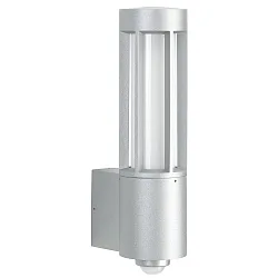 Außenwandleuchte Typ Nr. 0215 mit Bewegungsmelder (Typ Nr. 0221), IP44, E27 max. 20W, Alu-Guss / Opalglas, silber matt