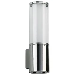 Außenwandleuchte Typ Nr. 0323, IP44, E27 max. 20W (LED), mit Unterlicht GU10 PAR16 max. 50W, Edelstahl / Acrylglas + Opalglas